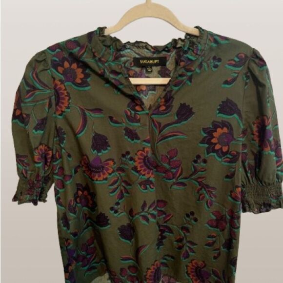 Sugarlips Green and Purple Blouse Bohemian Style - Picture 10 of 11